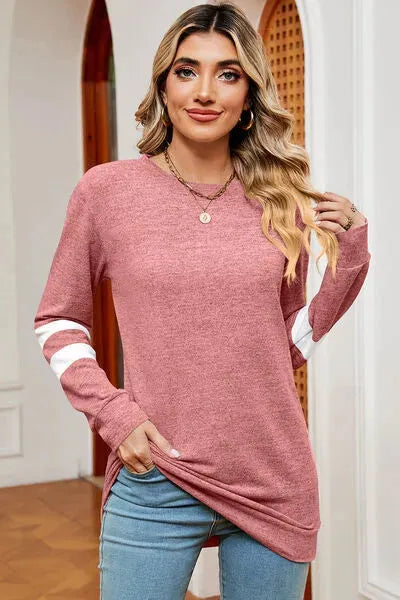 Striped Heathered Round Neck T-Shirt Women's T-Shirts - Tophatter Daily Deals